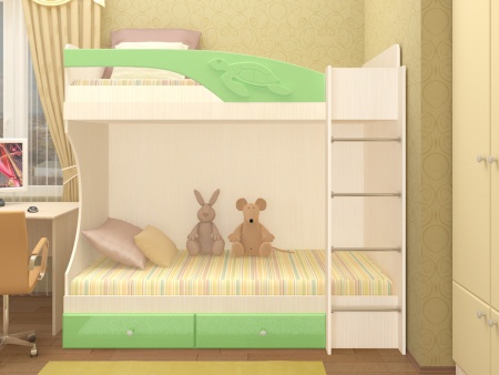 Кровать 2-х Ярусная Ириска МДФ (2,03х1,85х1,08/сп. место 0,8х2,0)/Разные Цвета